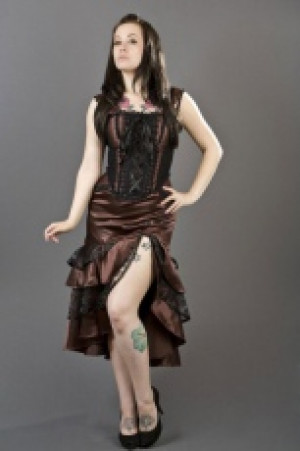  Jasmin overbust gothic corset in brown satin Burleska jasmin-overbust-corset-brown-satin -  
