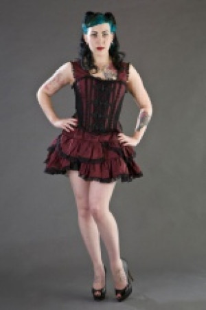  Jasmin overbust gothic corset in burgundy taffeta with black motif Burleska jasmin-overbust-corset-burgundy-motif -  
