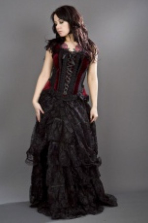  Jasmin overbust gothic corset in burgundy velvet Burleska jasmin-overbust-corset-burgundy-velvet -  