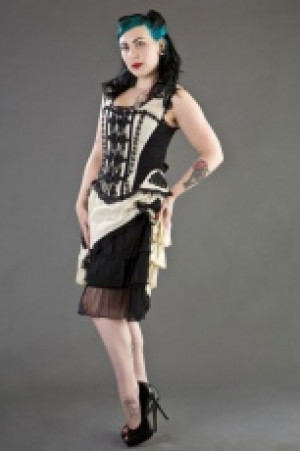  Jasmin overbust corset with straps in cream taffeta and black motif Burleska jasmin-overbust-corset-cream-motif -  