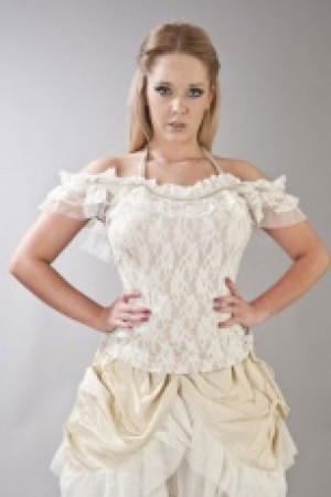  Jessie victorian vintage top in cream lycra and cream lace overlay Burleska jessie-top-cream-cream -  