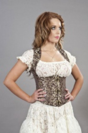  Juliette c-lock underbust corset with straps in brown & gold scroll brocade Burleska juliette-underbust-corset-brown-gold-scroll -  