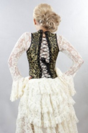  Juliette underbust corset with straps in gold scroll brocade -  1