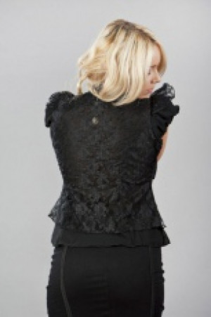  Katie victorian shirt with frills in black chiffon and black lace -  1