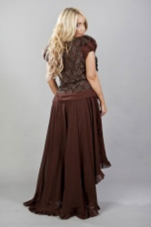  Katie victorian shirt with frills in brown chiffon & brown lace -  1