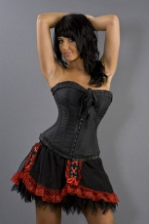  Lily hook and eye overbust plus size corset in black taffeta Burleska lily-he-overbust-corset-black-taffeta -  
