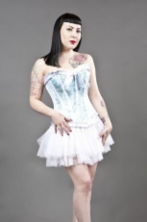  Lily overbust steel boned corset in baby blue with white satin & blue petals Burleska lily-overbust-corset-baby-blue-petals-white -  