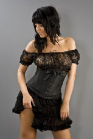  Lily underbust steel boned waist training corset in black taffeta Burleska lily-underbust-corset-black-taffeta -  