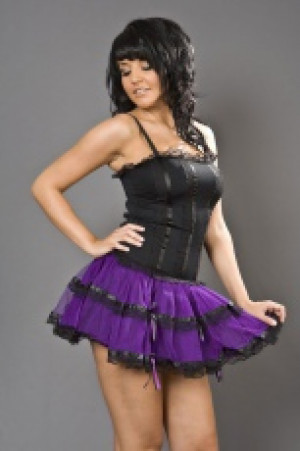  Lingerie mini dress in black cotton and purple mesh Burleska lingerie-dress-purple /   / -  