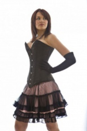  Lolita burlesque mini skirt in pink satin & black mesh overlay Burleska lolita-skirt-pink-black-mesh /  /  /  / -  