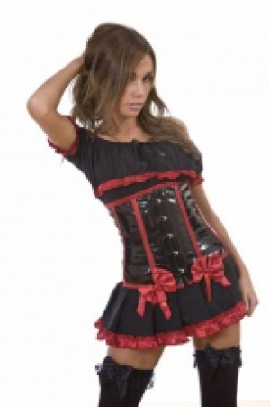 Корсет Lolita underbust waist cincher in black PVC & red satin Burleska lolita-underbust-corset-black-pvc-red-satin / Аниме / Косплей / Лолита / - маленькая картинка