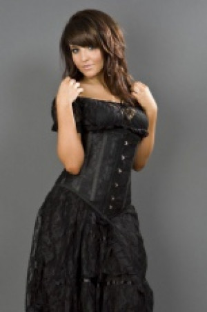  Long line underbust steel boned corset in black satin & black lace overlay Burleska longline-underbust-corset-black-black-lace -  