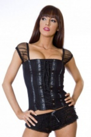  Lucy gothic top in black cotton and black lace overlay Burleska lucy-top-black-black -  