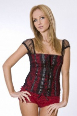  Lucy gothic top in red cotton and black lace overlay Burleska lucy-top-red -  