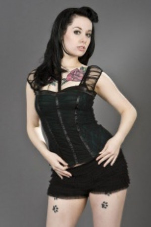  Maria gothic top in green cotton and black lace overlay Burleska maria-top-green -  