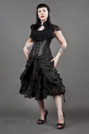 Mary knee length gothic skirt in black taffeta Burleska mary-skirt-black-taffeta -  