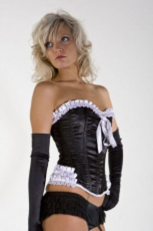  Maybow overbust burlesque corset in black and white satin Burleska maybow-overbust-corset-black-white -  