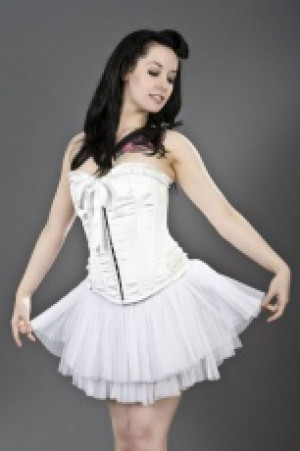  Maybow overbust corset in white satin & white satin frill Burleska maybow-overbust-corset-white-white /   / -  