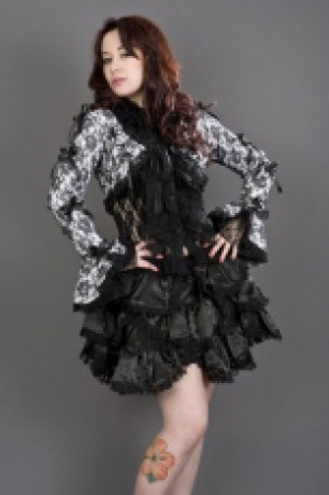  Melissa burlesque bolero jacket in white cotton & black lace overlay Burleska melissa-bolero-white-black -  