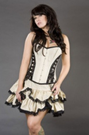  Mistress overbust burlesque corset in cream taffeta Burleska mistress-overbust-corset-cream-taffeta -  