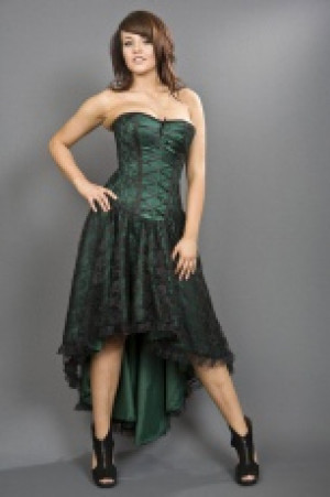 Mollflanders gothic corset dress in green satin and black lace overlay Burleska mollflander-corset-dress-green-black-lace -  