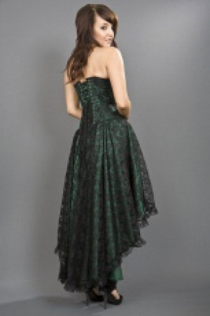  Mollflanders gothic corset dress in green satin and black lace overlay -  1