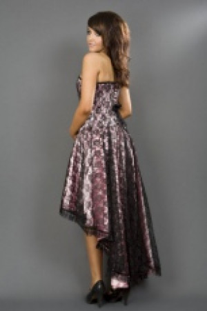  Mollflanders burlesque corset dress in pink satin and black lace overlay -  1