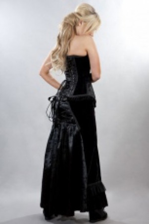  Morgana long gothic skirt in black satin flock -  1