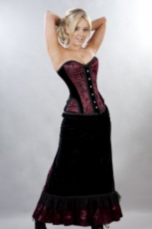  Morgana long victorian gothic skirt in burgundy satin flock Burleska morgana-skirt-burgundy-satin-flock -  