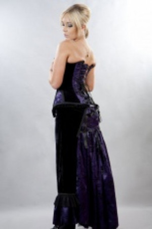  Morgana long victorian goth skirt in purple satin flock -  1