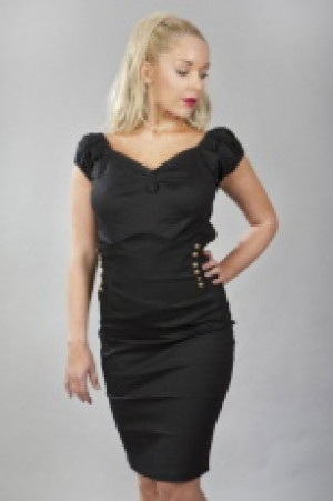  Nancy knee length pencil skirt in black cotton Burleska nancy-skirt-black-cotton -  