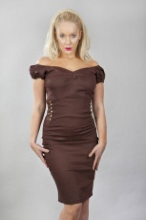  Nancy knee length pencil skirt in brown cotton Burleska nancy-skirt-brown-cotton -  