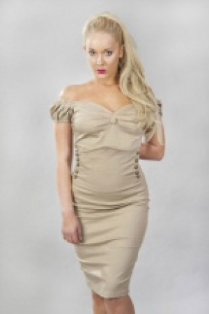  Nancy knee length pencil skirt in cream cotton Burleska nancy-skirt-cream-cotton -  
