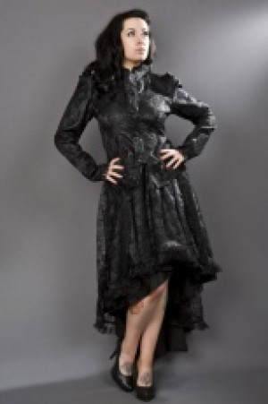  Nightshade victorian gothic jacket in black satin & lace overlay Burleska nightshade-jacket-black -  