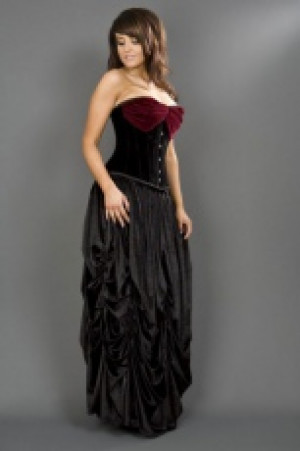  Opera overbust steel boned corset in black & burgundy velvet -  1