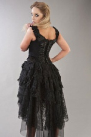  Ophelie victorian gothic corset dress in black satin flock -  1