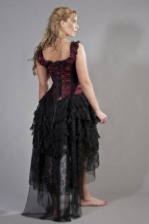  Ophelie vintage corset dress in burgundy satin flock -  1