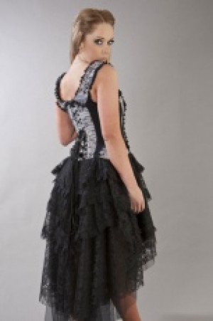  Ophelie victorian gothic corset dress in silver satin flock -  1