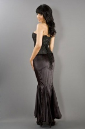  Panel long mermaid cut skirt in black velvet -  1