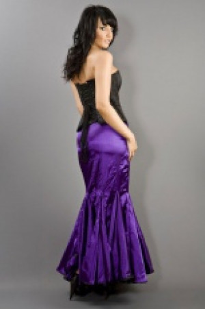  Panel long mermaid style skirt in purple satin -  1