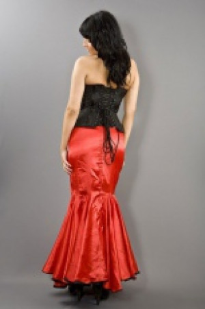  Panel long mermaid skirt in red satin -  1