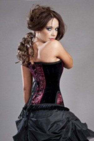  Petra overbust waist training corset in burgundy satin flock -  1