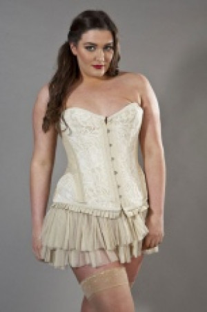  Petra overbust plus size corset in cream taffeta & cream lace overlay Burleska petra-overbust-corset-cream-cream-lace-plus -  