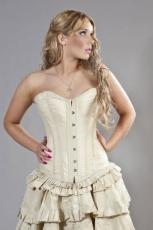  Petra overbust steel boned corset in cream taffeta Burleska petra-overbust-corset-cream-taffeta -  
