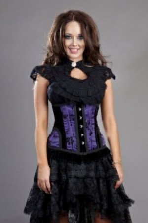  Petra long line steel boned underbust corset in purple satin flock Burleska petra-underbust-corset-purple-flock -  