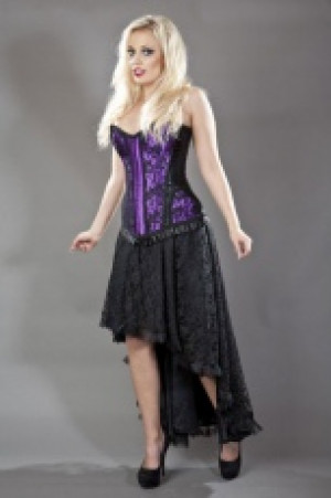  Petra zip overbust burlesque corset purple satin & black lace overlay Burleska petra-zip-overbust-corset-purple-black-lace -  