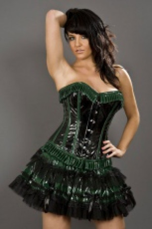  Pinup overbust steel boned corset in black & green PVC Burleska pinup-overbust-corset-black-green-pvc /  /   /  / -  