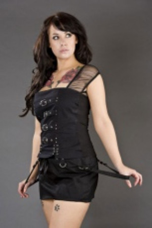  Punk mini skirt in black twill with zip pockets Burleska punk-skirt-black-twill /   / -  