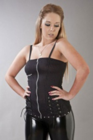  Punk rock top with zip in black and purple stripes cotton Burleska punk-top-purple-stripe /   / -  