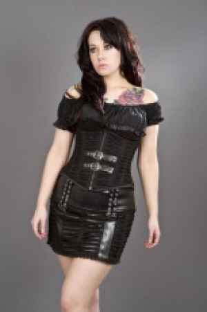  Razor underbust corset with zip and buckles in black twill Burleska razor-underbust-corset-black-twill -  